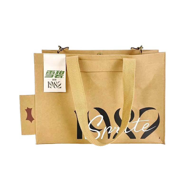 Beg tote kertas kraft yang boleh dibasuh dengan tali pelarasan