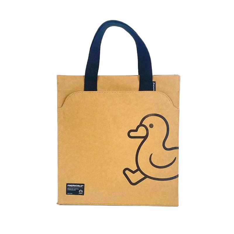 Beg tote kertas kraft yang boleh dibasuh dengan pocke depan